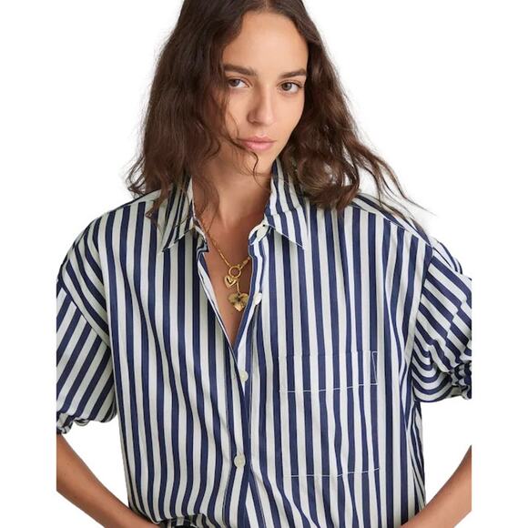 Madewell Straight Hem Poplin Shirt Blue White Stripe Boxy XS NWT - Picture 5 of 8